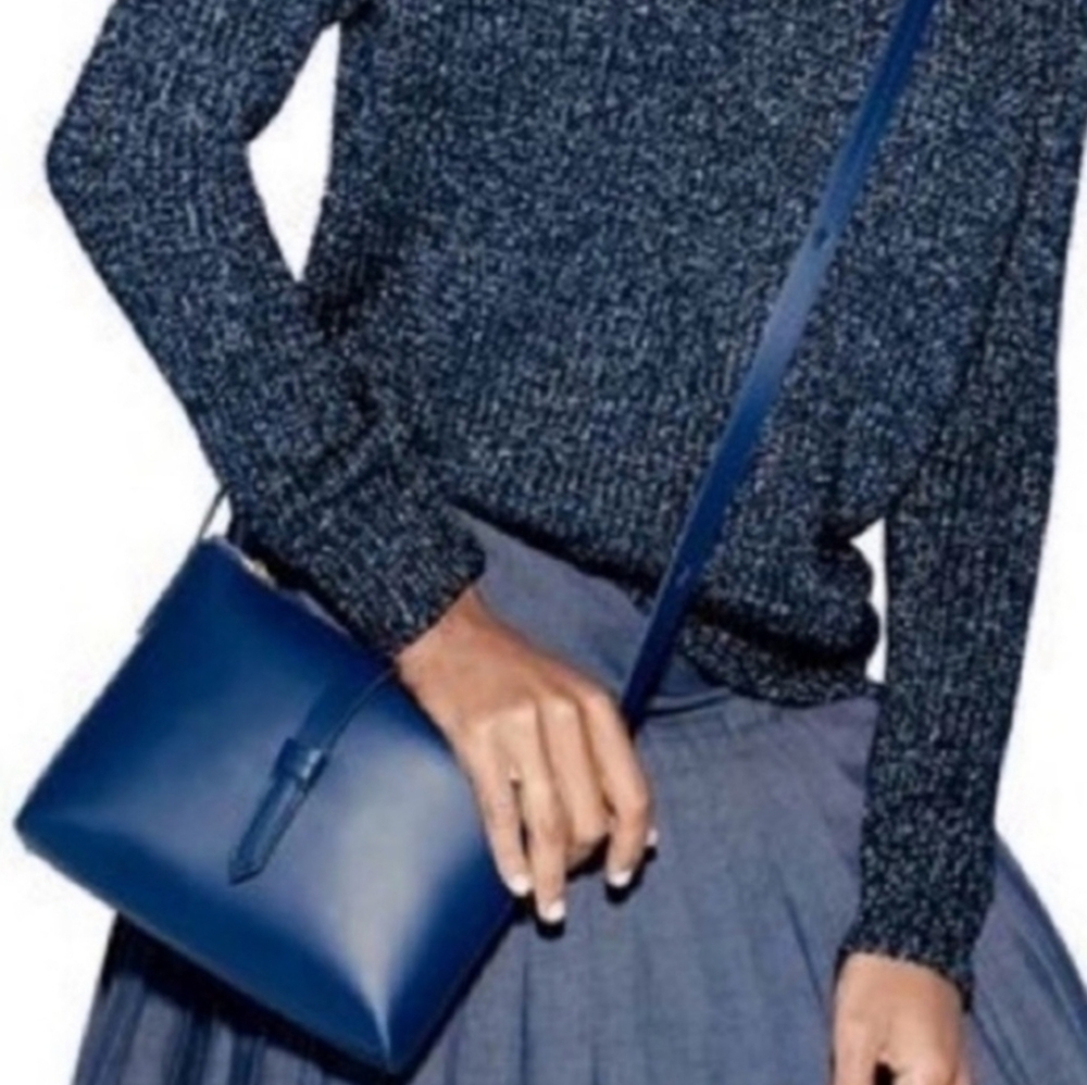 J. Crew Parker Leather Crossbody Blue Minimalist Preppy